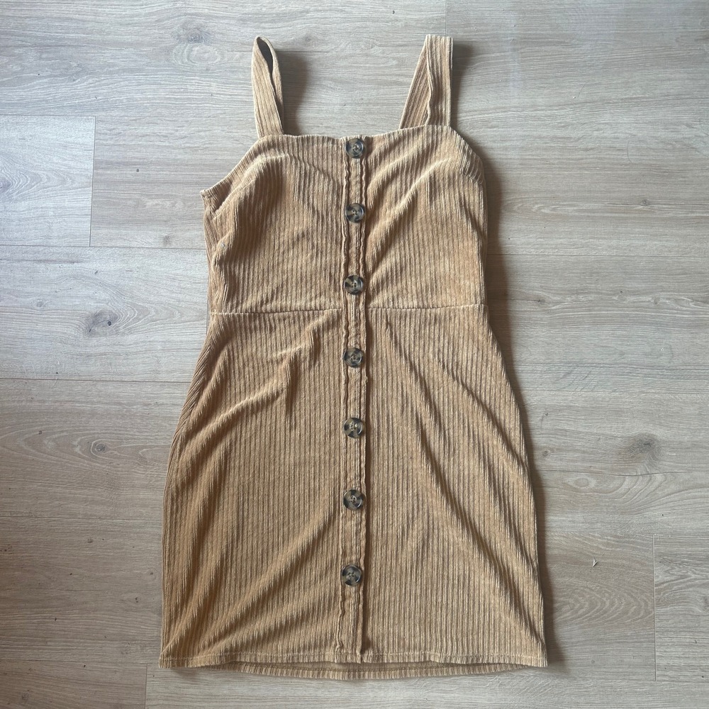 No Boundaries Tan Corduroy Button Down Jumper Mini Dress Womens Large 11-13